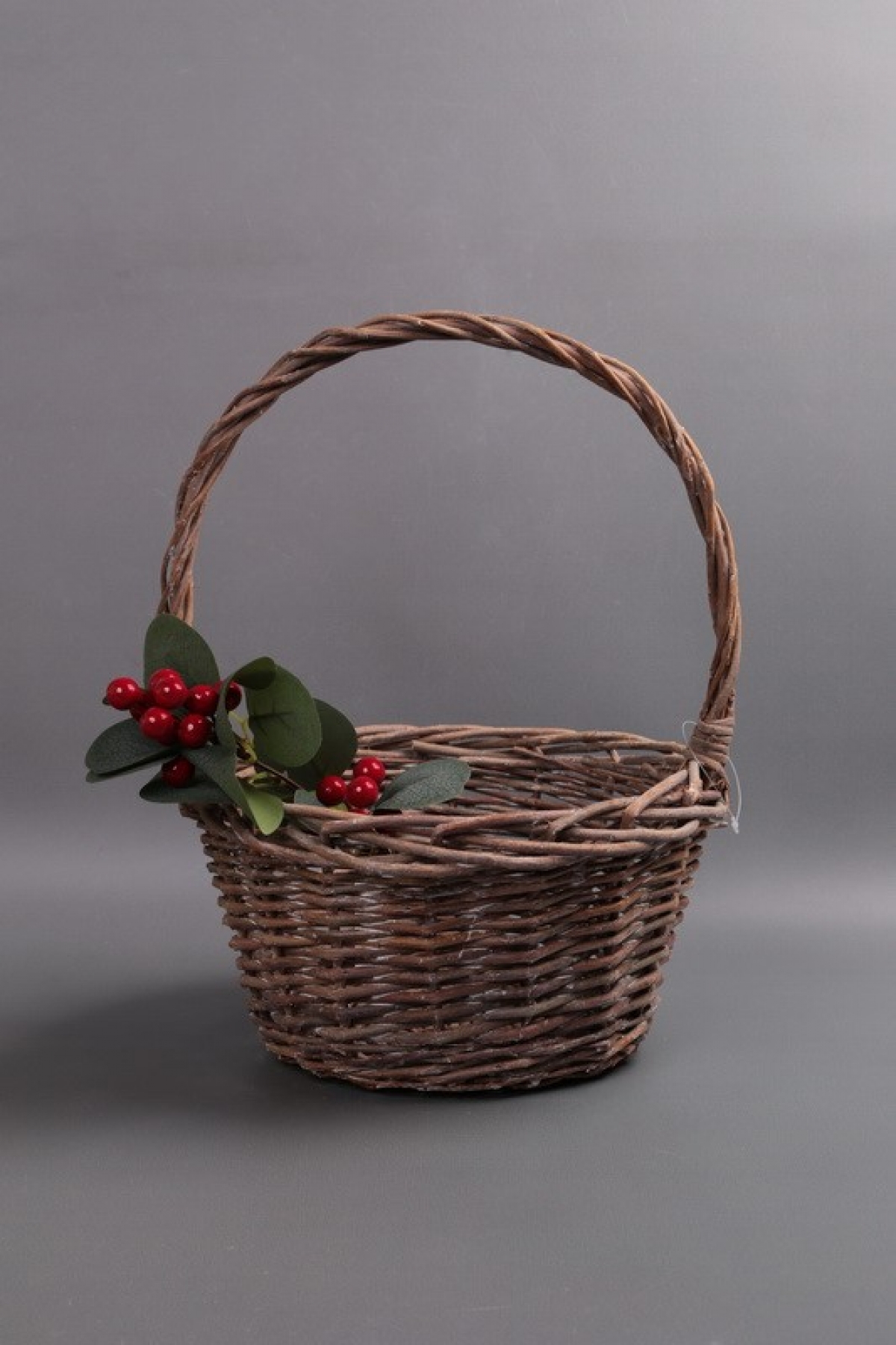 Корзина плетеная одиночная (ива) 1шт - Круг коричневый  d=29*15/36 см  4178М