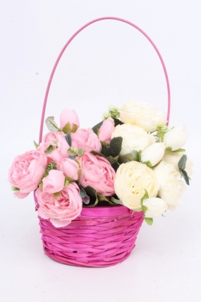 Корзина плетеная (бамбук) розовая d=17, h=10,5/33см 6908