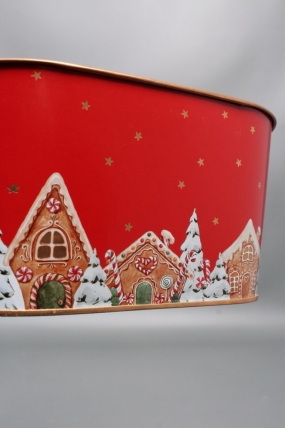 Декоративное овальное кашпо "Зимнее волшебство" 19.5X11.5XH9CM 16.5X8.5 см. металл 0851М