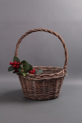 Корзина плетеная одиночная (ива) 1шт - Круг коричневый  d=29*15/36 см  4178М