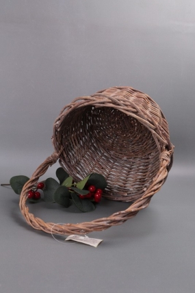 Корзина плетеная одиночная (ива) 1шт - Круг коричневый  d=29*15/36 см  4178М